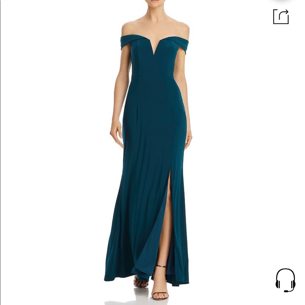 Aqua Off the Shoulder Gown from Bloomingdale’s, size 6, nwt.